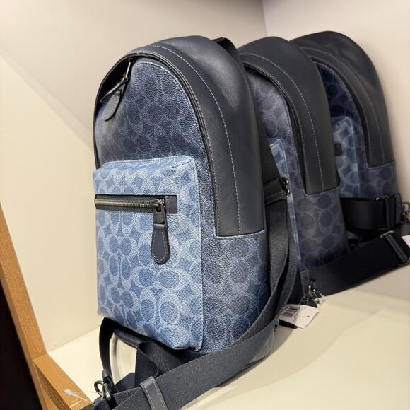 COACH Men's West Pack In Blocked Signature Canvas CBI92, Denim/Light Denim - Picture 6 of 9